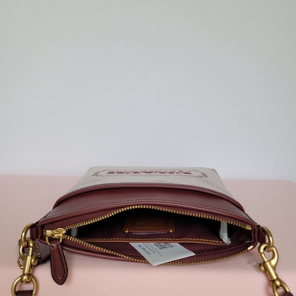 COACH Kitt Badge Jacquard & Smooth Leather Crossbody- Wine Multi ⭐ - Picture 11 of 16